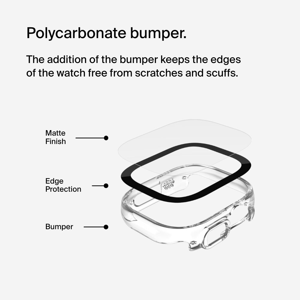 TemperedCurve 2-in-1 Treated Screen Protector + Bumper for Apple Watch Ultra/Ultra 2, Clear, hi-res